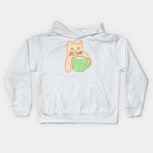 cat drinking coffee Kids Hoodie